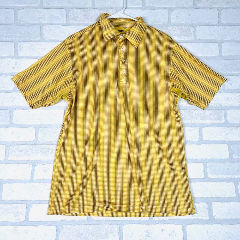 Adidas ClimaCool Yellow Brown Striped Short Sleeve Polo Shirt 592572 Small